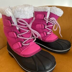 Kids Pink Winter Snow Boots with Black Rubber Toe
